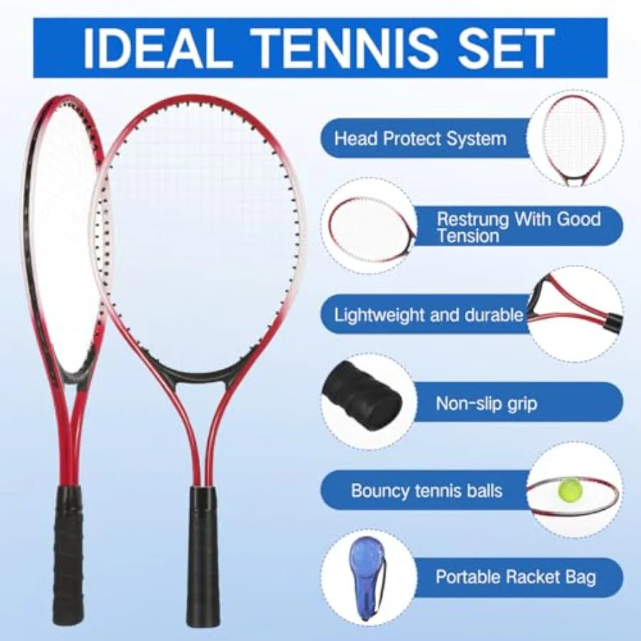 4 Pack Tennis Rackets Recreational 21 Inch Lightweight Tennis Racket Bulk with Balls Overgrips Carry Bag for Training Beginners