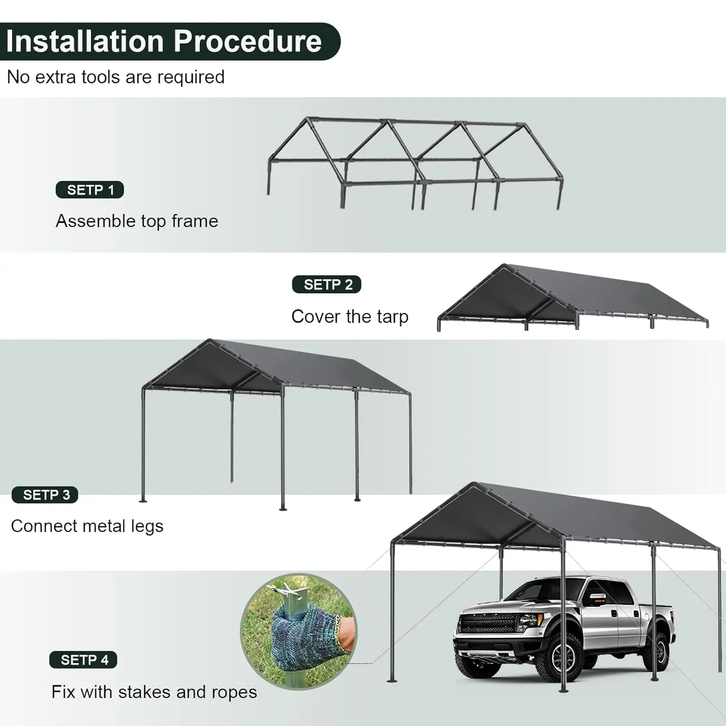 10x20 Heavy Duty Carport, Outdoor Carport Shelter with Reinforced Frame and Stakes, Waterproof Garage Car Port Tent, Customized