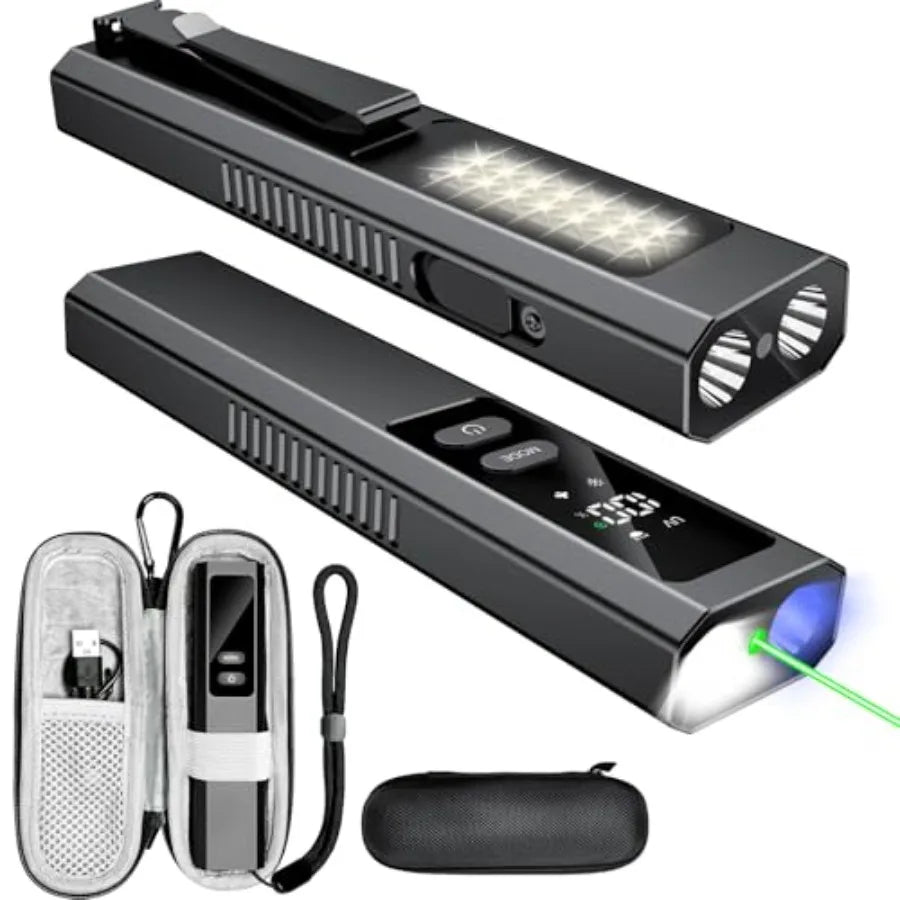 5IN1 EDC Flat Flashlight with Beam, 1000 Lumen Rechargeable Pocket Magnetic Work Light with UV Light, Side Light and Warning Li