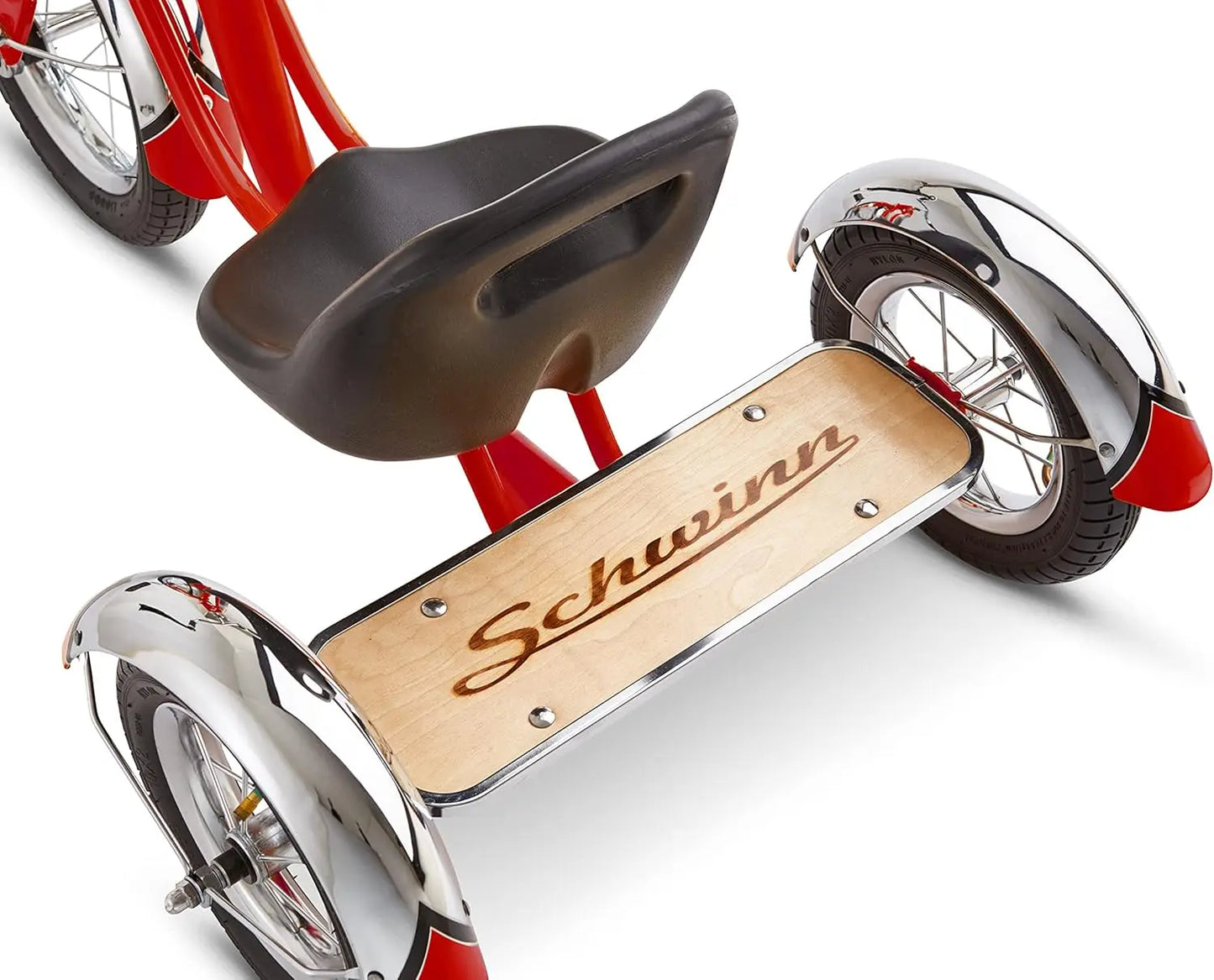 12 Inch Kids Tricycle for Ages 2-4, Low Center Gravity, Adjustable Seat, Retro Steel Frame with Rear Deck