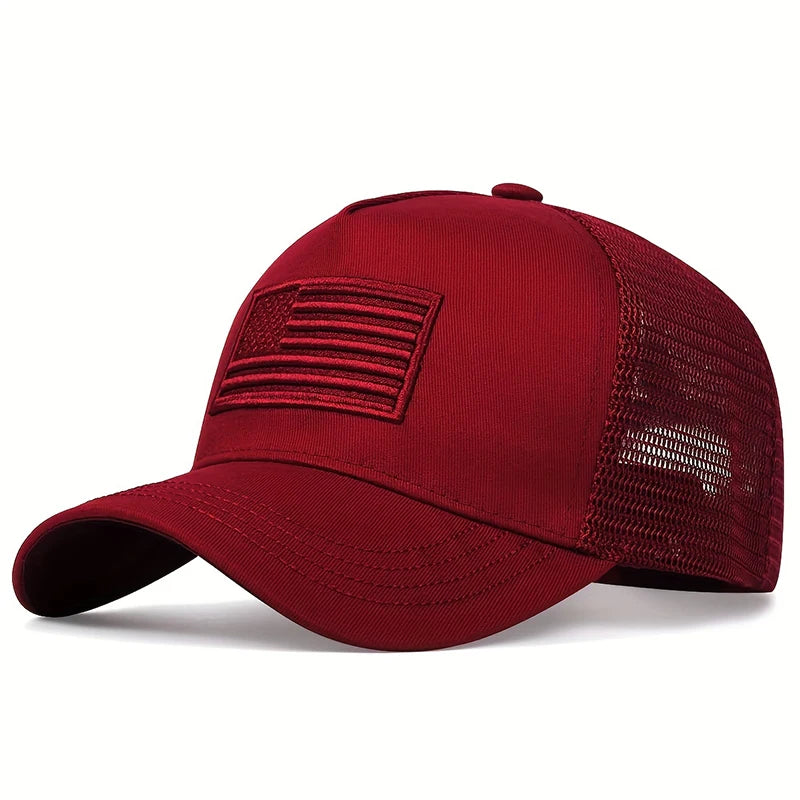 1piece Unisex US Flag Embroidered Baseball Net Hat Outdoor Adjustable Sunscreen Leisure Hat Spring Autumn Travel Beach Vacation