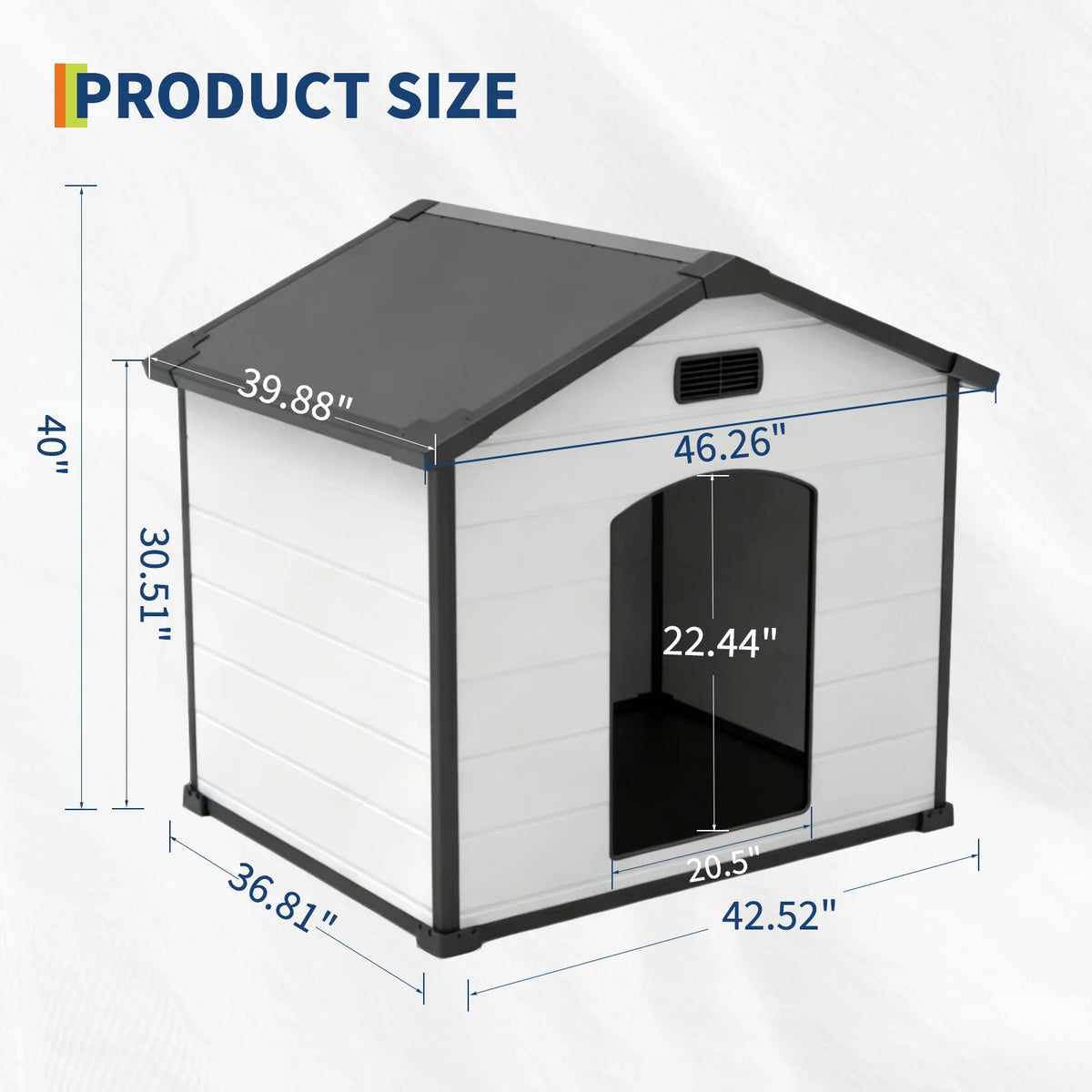 Large Waterproof Dog House for Indoor & Outdoor Use Durable Plastic Kennel with Removable Roof, Elevated Floor Air Vents – 57L x 47W x 50H