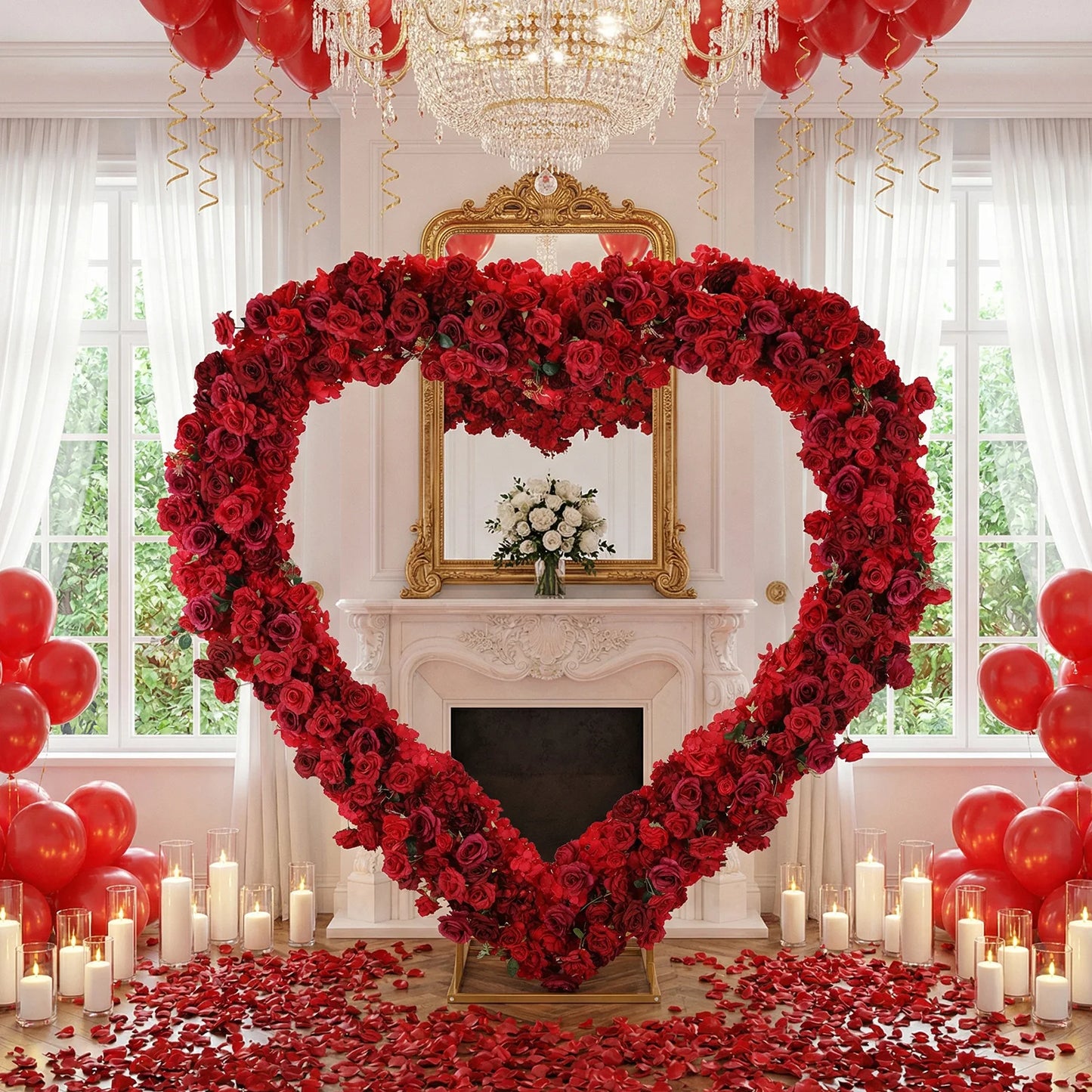 Iron Art Flowers Backdrop Stand Detachable Heart Shape Flowers Arches Stand 3FT for Ceremony Valentines Day Birthday Party Decor