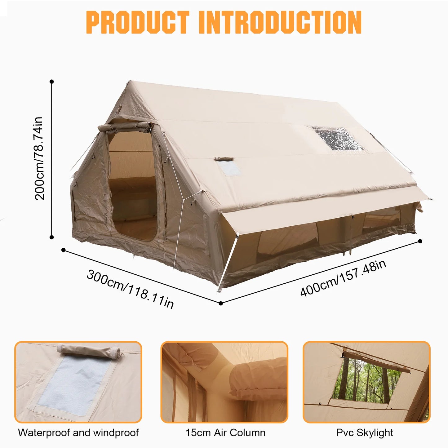 420D Oxford Cloth Camp Tent with Mesh Windows & Pump 4 Season Big House 130 Square Feets with Stove Jack for Pincnic & Travel