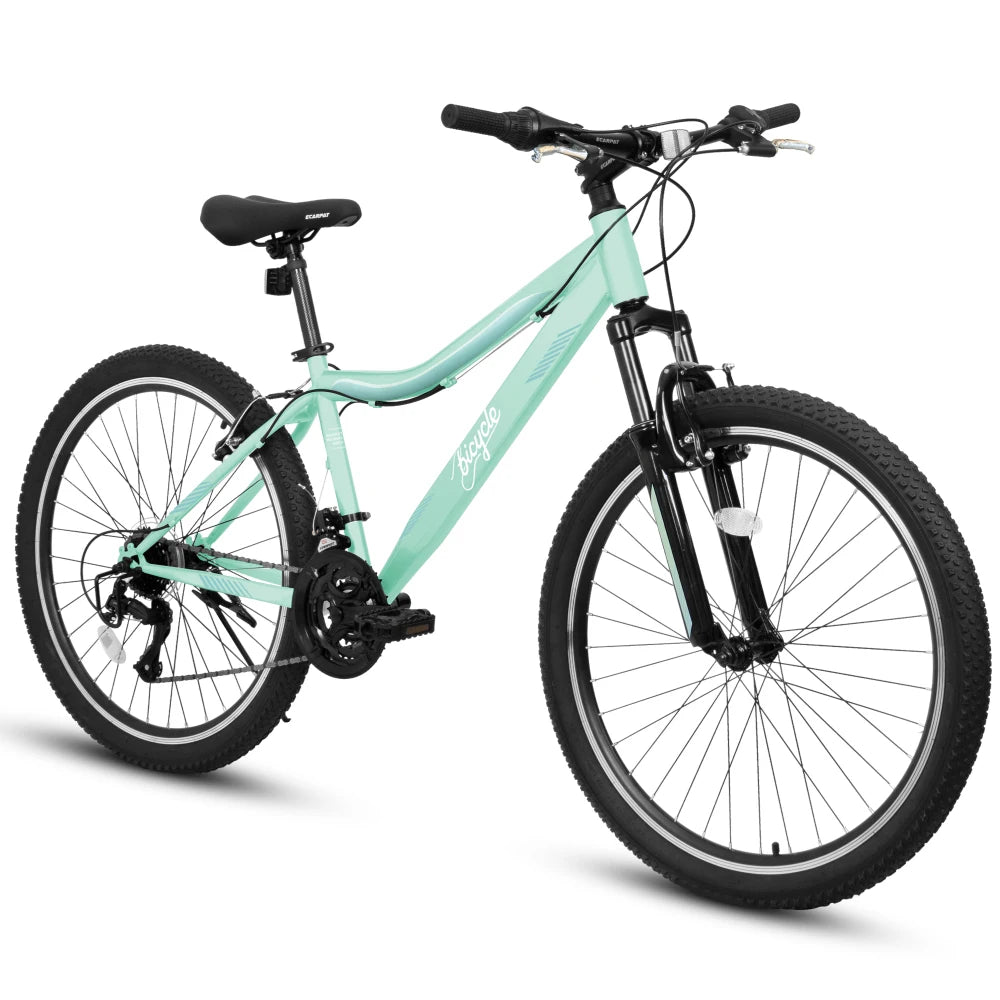 24/26 Inch Mountain Bike for Men Women Teens, High-Density Carbon Steel Frame, 21-Speed Drivetrain, Front Suspension, Front & Rear Dual V-Brakes, 80% Pre-Assembled All Terrain Bicycle
