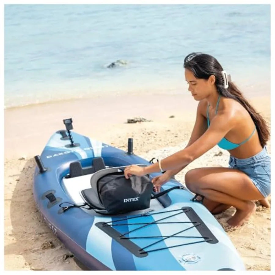 Sit-On-Top Inflatable Kayak Dakota Quest 68245EP Outdoor Recreational Fishing Kayak with Durable PVC Material in Blue for Easy