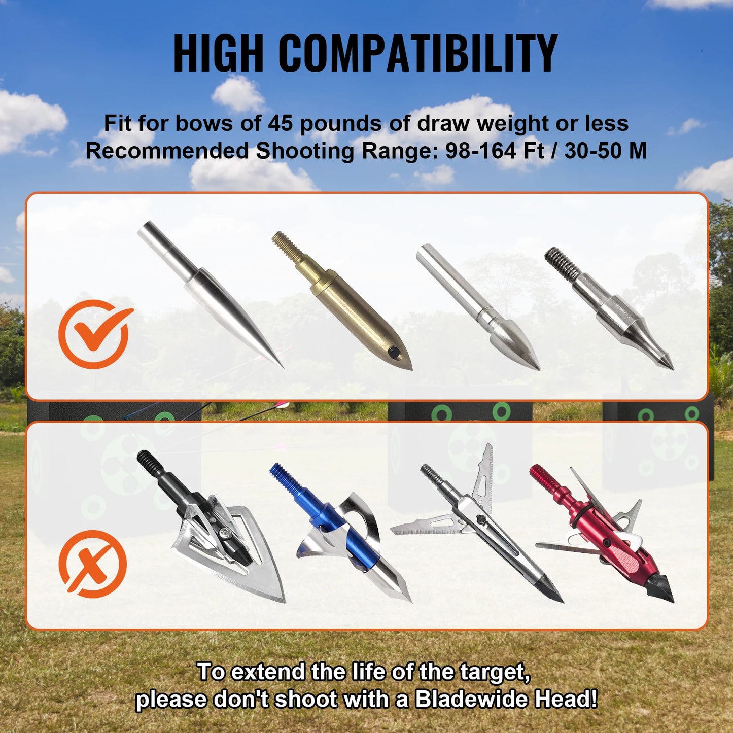 VEVOR 16"x18" Archery Target All-side Shotting Archery Arrow Target Outdoor Portable Archery Target with Carry Handle Black