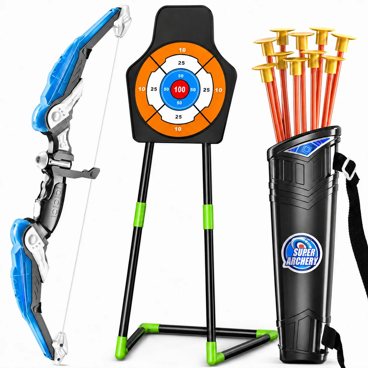 Archery Set Includes a Target, 8 Arrows, and a Barrel, Suitable for Children over 3 Years Old, No Battery Requirement, Suitable for Indoor and Outdoor Shooting Games, Competitions, Christmas and Birthday Gifts