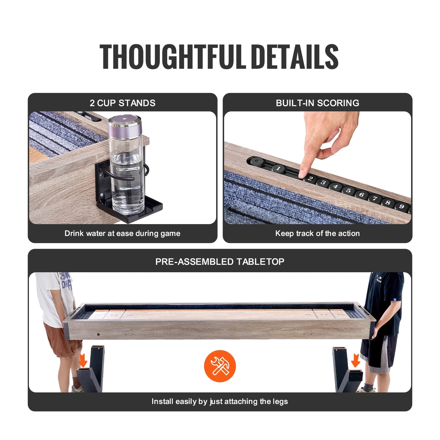 SucceBuy Shuffleboard Table 9 ft LED Light Up Shuffleboard for Family Game Room 2-in-1 Shuffleboard and Bowling Combo Game Sets
