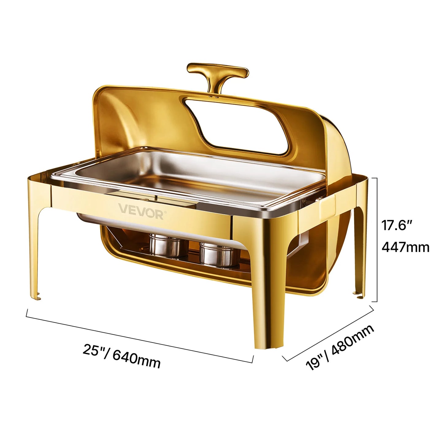 SucceBuy 9Qt Roll Top Chafing Dish Buffet Stainless Steel Chafer with Full Size Pan Visible Lid Rectangle Catering Warmer Server