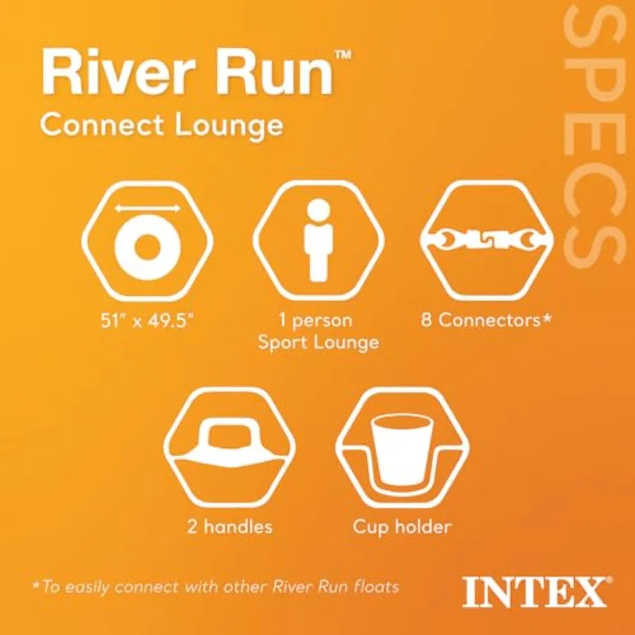 River Run Connect 1 Person Inflatable Water Raft 2 Pack Bundled with River Run II 2 Person Inflatable Floating Lounge with Cool
