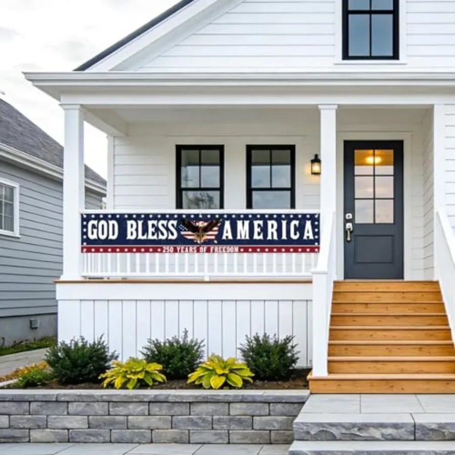 250 Anniversary USA Flag God Bless America Banner 4th Of July Decorations 120" X 20" Large 250th Anniversary Banner For Outdoor