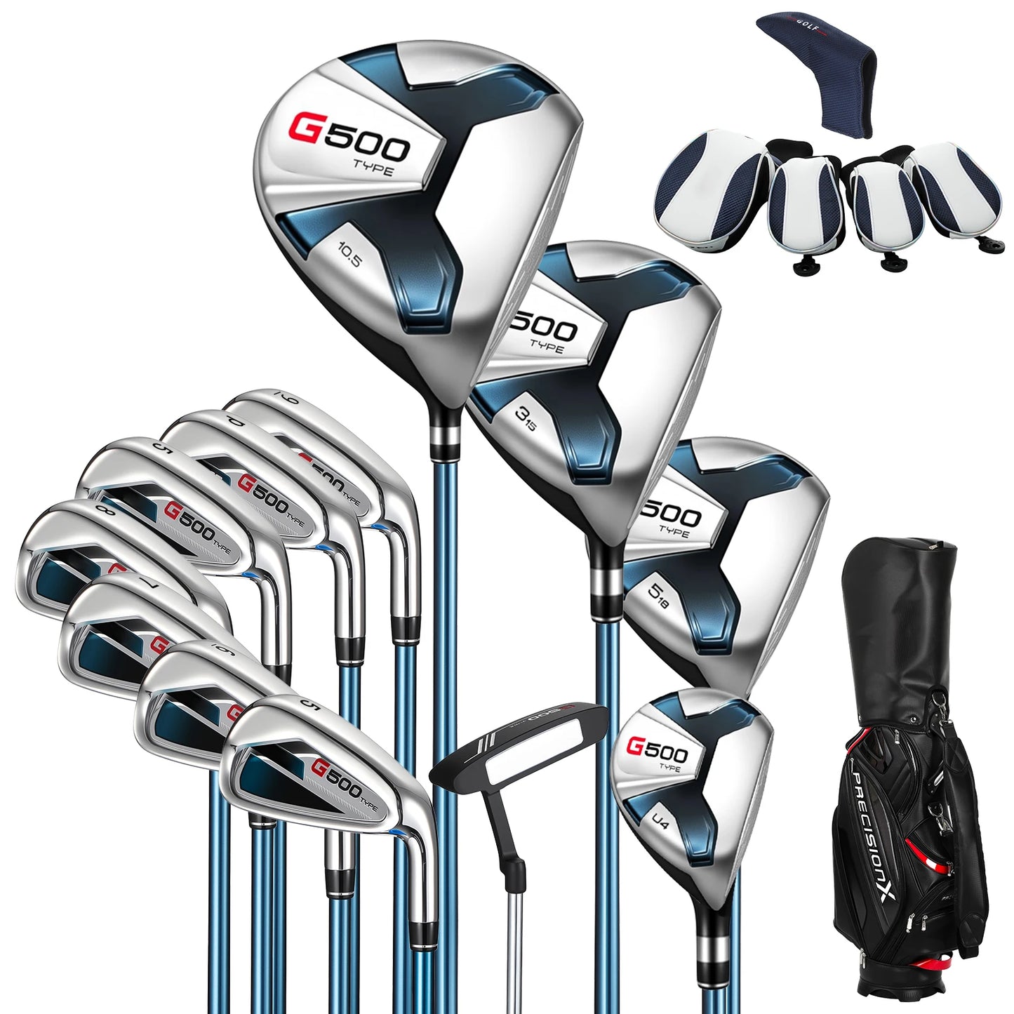 1 Set Men's Golf Club Set (3 Wooden Clubs, 1 Hybrid Club, 6 Iron Clubs, 1 Pitching Wedge, 1 Putter), Including Golf Bag And 5 Club Covers, Specially Designed for Right-handed Golfers | Suitable for Beginners And Intermediate