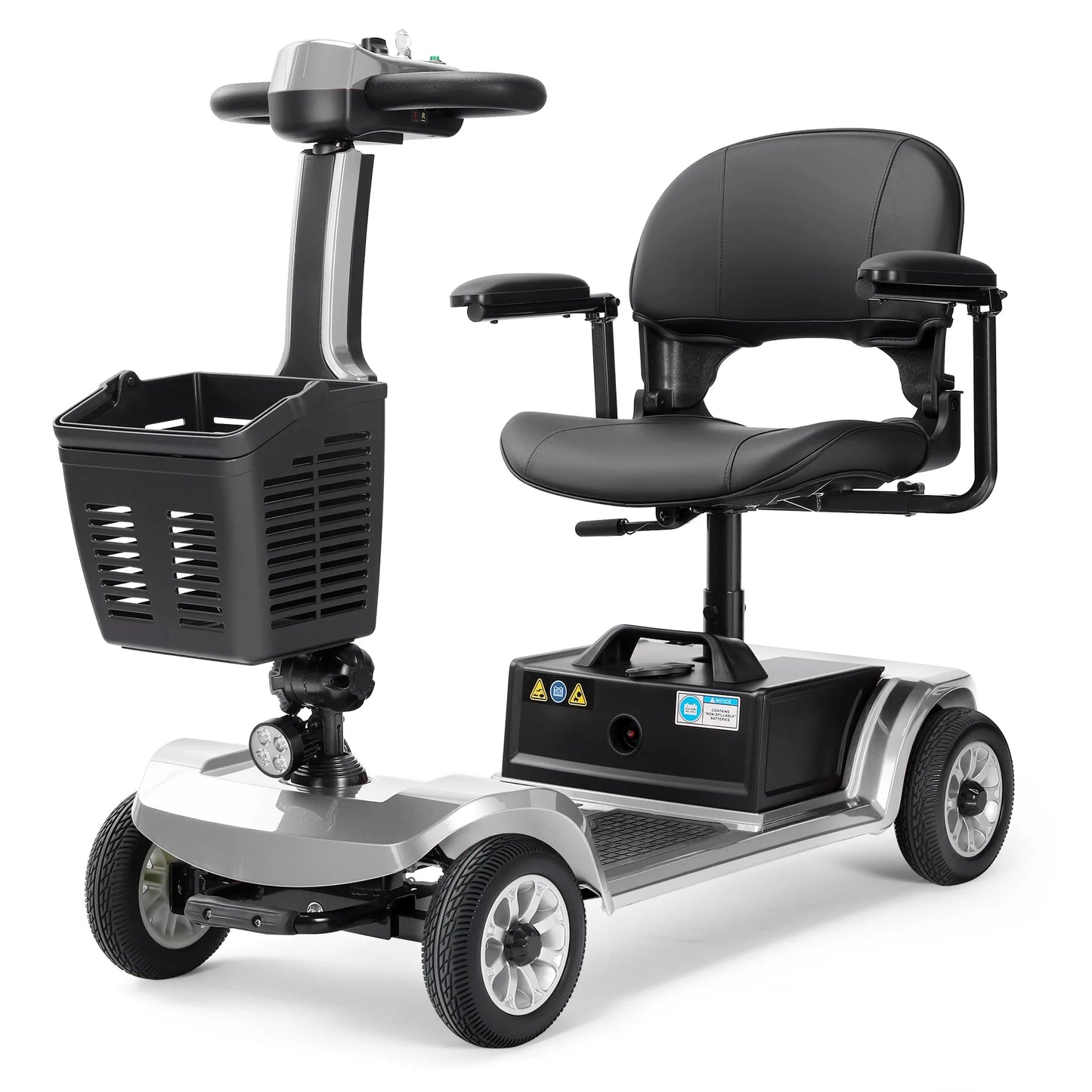 Unificare Silver 12Ah Foldable 4 Wheel Mobility Scooter Carbon Steel Frame with Electromagnetic Brake for Seniors and Adults
