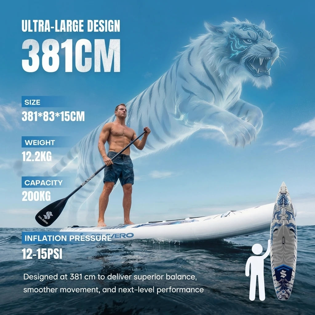 Extra Large SUP Board with Seat, Inflatable Stand Up Paddle Board with Premium Accessories, 600LB Capacity Paddleboard for Lake,