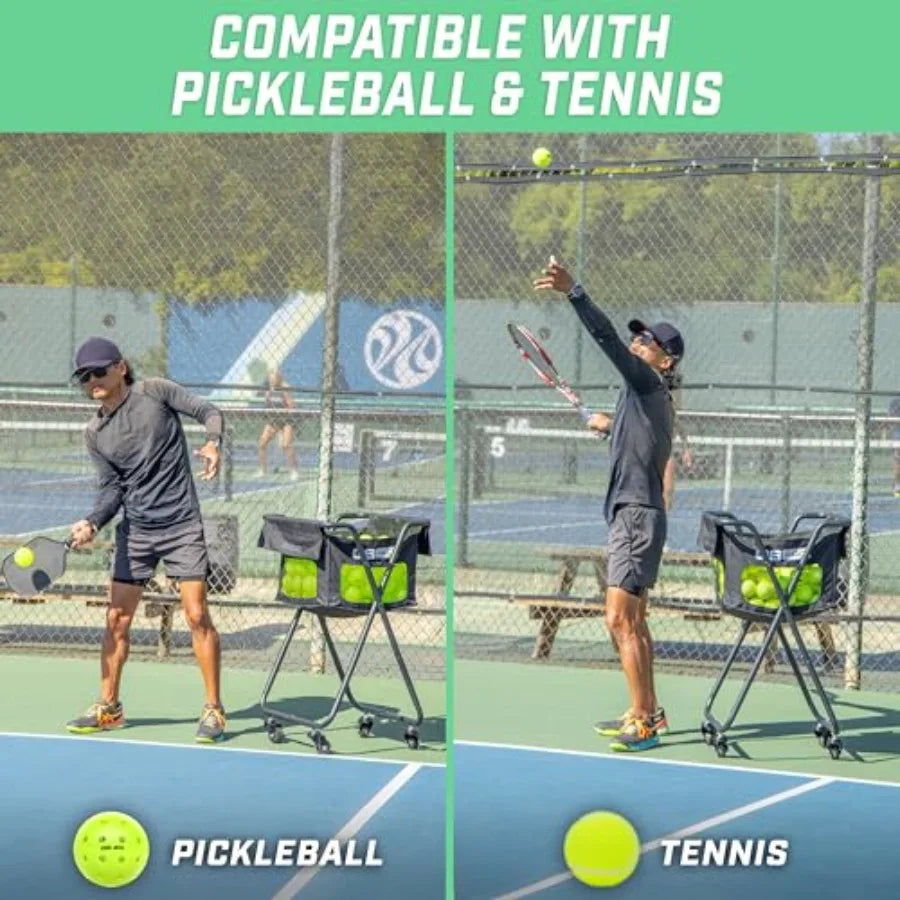 Ball Caddy with Wheels - Portable Cart for Pickleball and Tennis, Durable Plastic, Black, Holds 140 Pickleballs or 175 Tennis B
