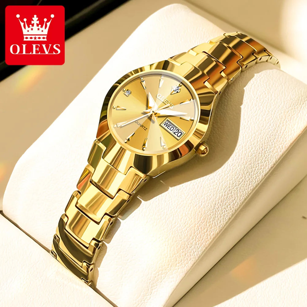 OLEVS Women Watch Quartz Rhombus Mirror Original Quartz Watch for Women Waterproof Luminous Stainless Steel Wristwatch Date Week