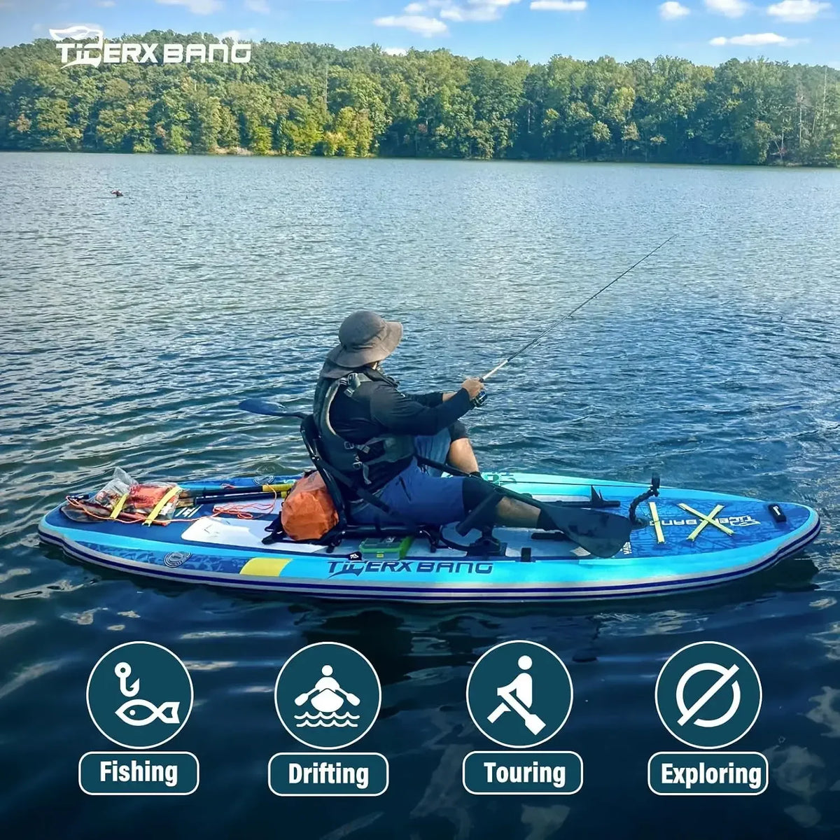 TIGERXBANG 11'x47''x8'' Inflatable Fishing Kayak, High-Performance Inflatable Kayak-Ideal for Water Fishing Activities, Equipped with Comfortable Seats and Camera Base Versatile Accessories
