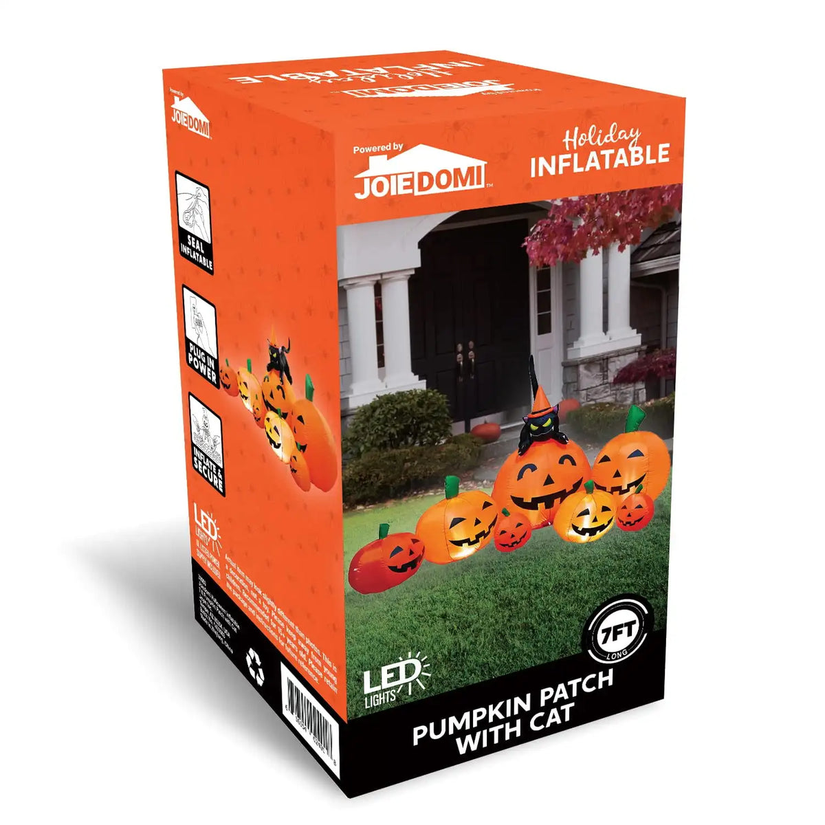 7 ft Long Halloween Inflatable Long Pumpkin with Witch's Cat Decorations Inflatables for Halloween Outdoor Yard Decorations Party Gift