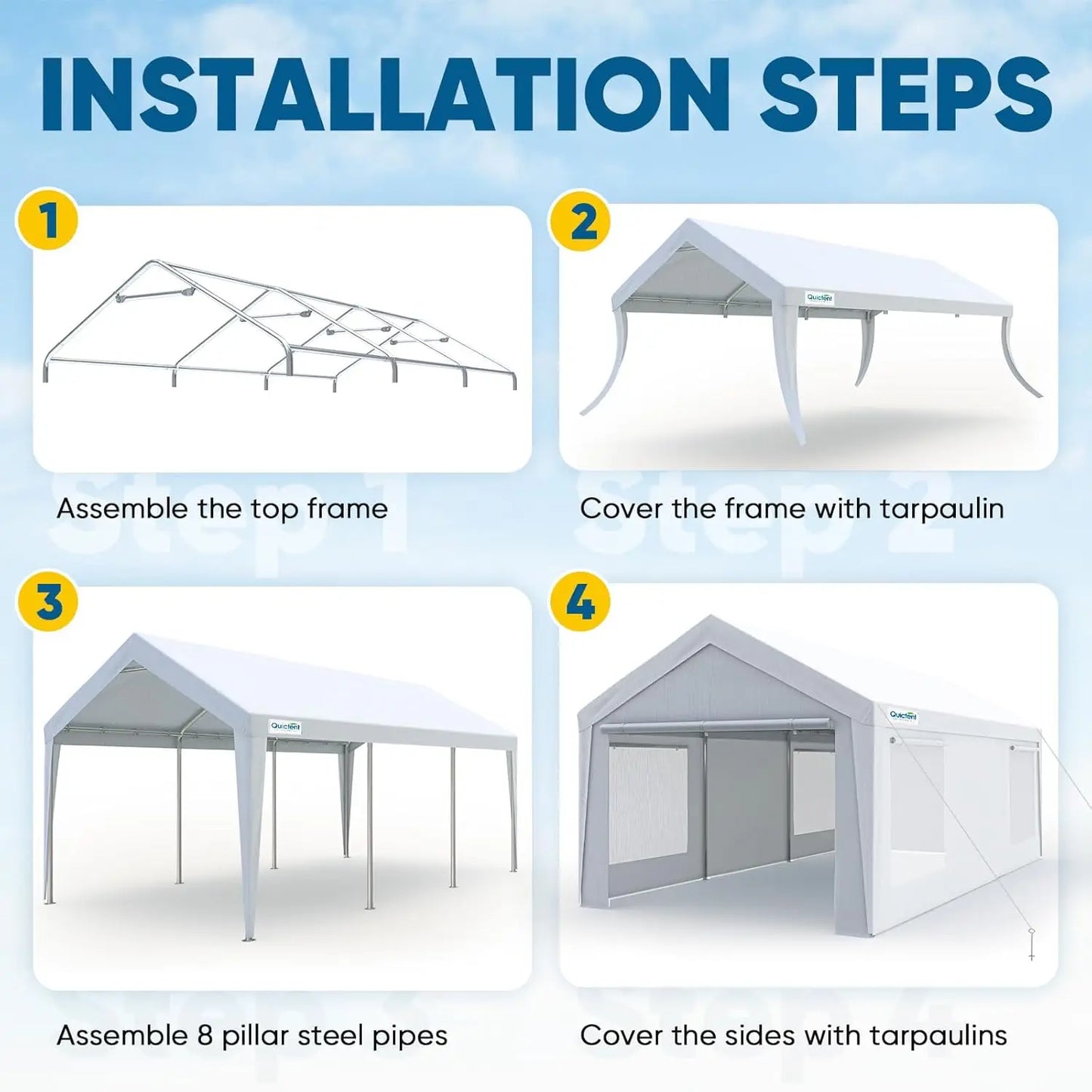 Upgraded 12x20 ft Heavy Duty Galvanized Carport - Reinforced Outdoor Garage Canopy Tent with Roll-up Ventilated, Customized