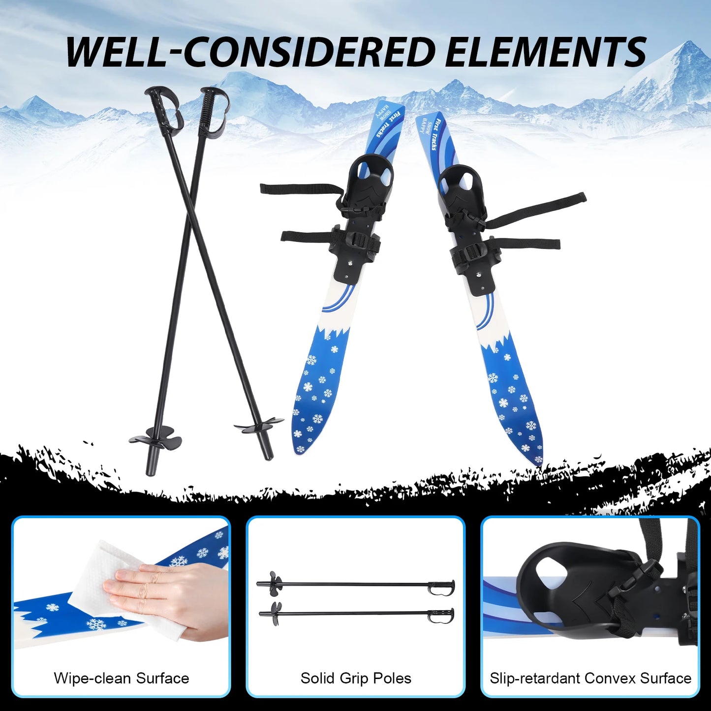 Kids Ski Set 2-8 Years Old Non-Slip Two-Way Bindings Beginner Ski Boards with Ski Poles for Outdoor Snow Grass Sand Skiing