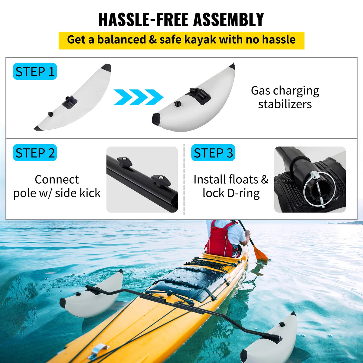 SucceBuy 2Pcs Kayak Outrigger Stabilizer Inflatable Outrigger Float Standing Float Stabilizer System Kit for Canoes Fishing Boat