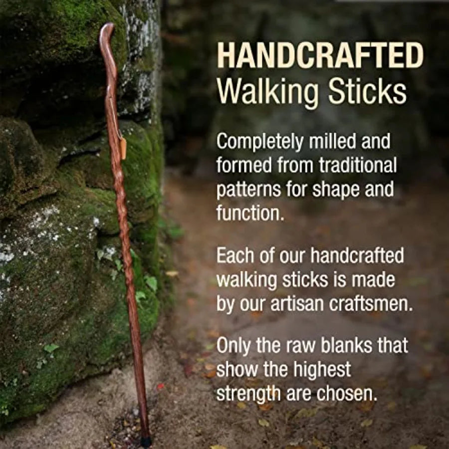 Handcrafted Wood Walking Stick with Twisted Oak Design and Ergonomic Style Handle Ideal for Outdoor Adventures and Daily Suppor