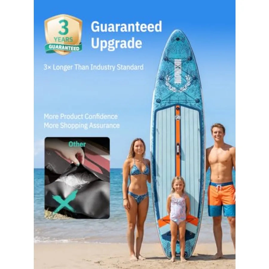 Extra Large Inflatable Paddle Board SUP for Family Use PVC Material Blue/Gray 500lbs Capacity with StabilTrac Fin Non-Slip Deck