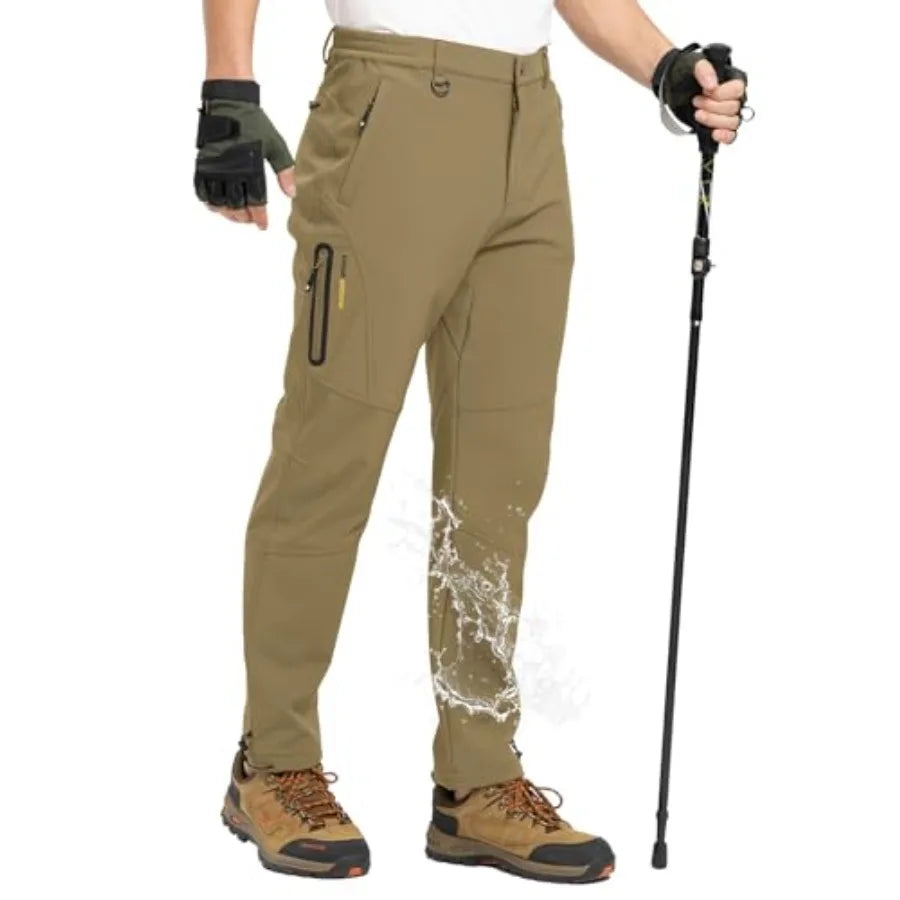 TBMPOY Men's Snow Pants Fleece Lined Hiking Winter Waterproof Softshell Ski Outdoor Insulated Climbing Pants Zipper Pockets