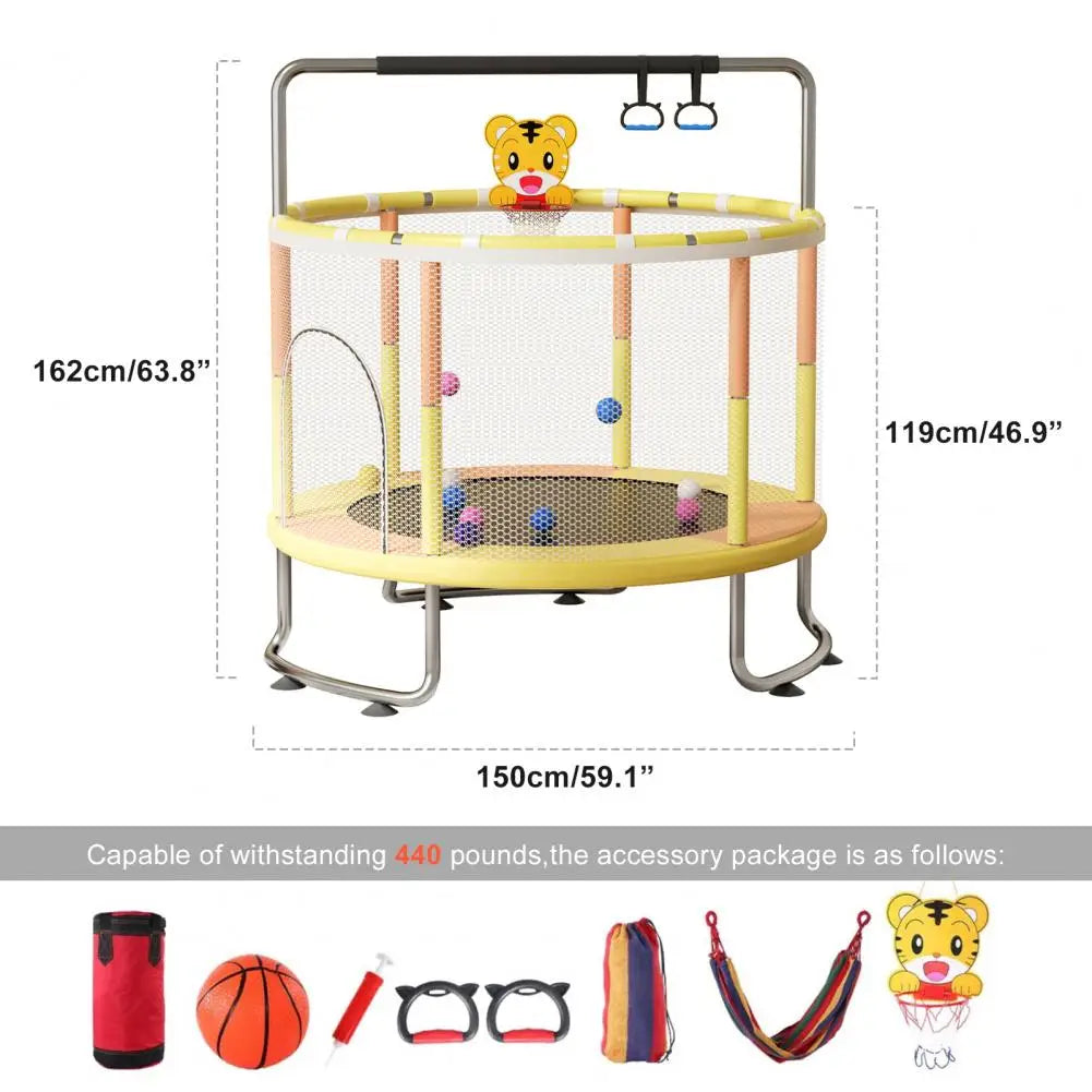 5FT Kids Trampoline Adjustable Baby Toddler Trampoline 440lbs Indoor Outdoor Toddler Trampoline with Enclosure Net