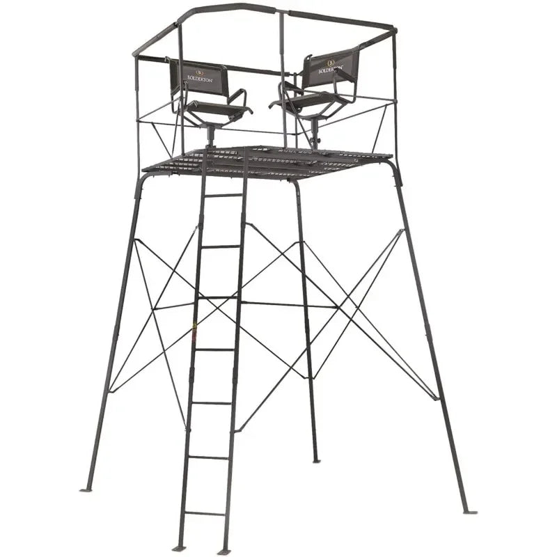 Bolderton Outdoor Hunting Quad Pod 12' Height Dual Person Tower Platform Integrated Ladder Seating Hunting Equipment