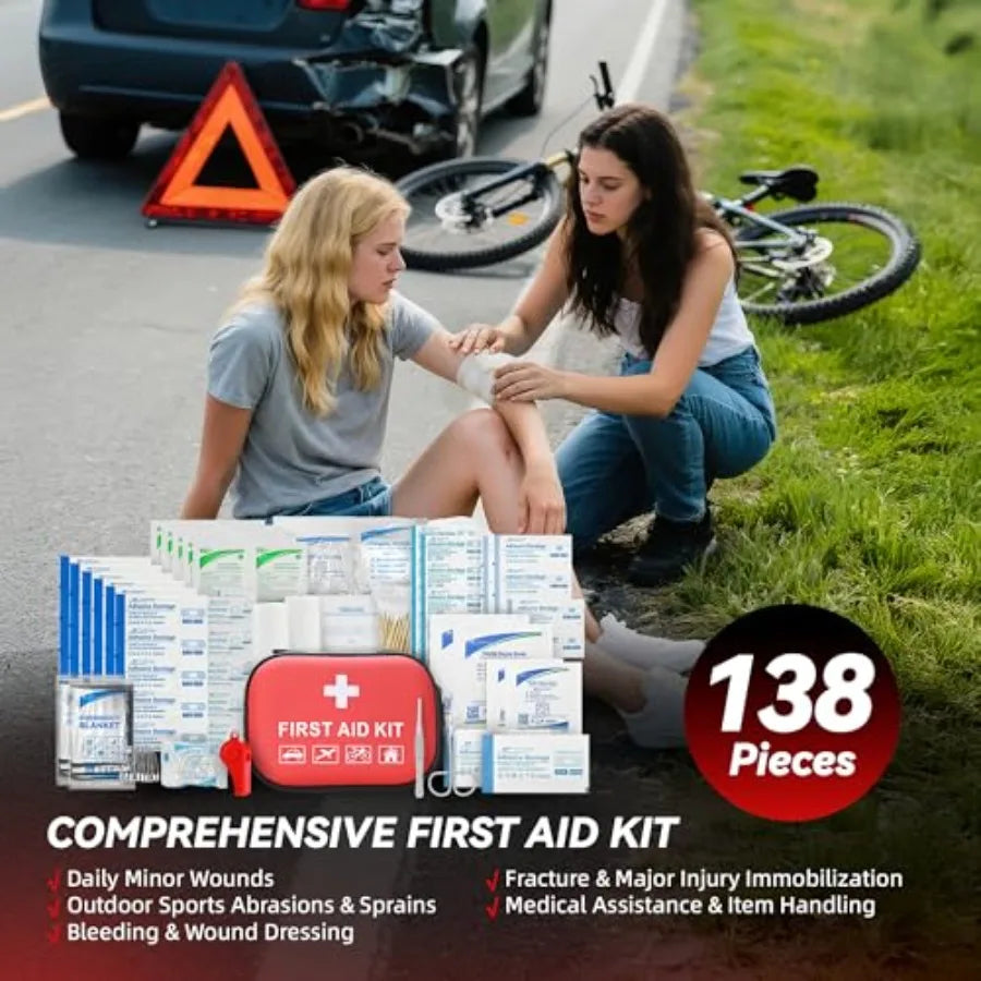 Car Emergency Safety Kit Bag with Portable Air Compressor Jumper Cables First Aid Kit Winter Vehicle Roadside Emergency Kit wit