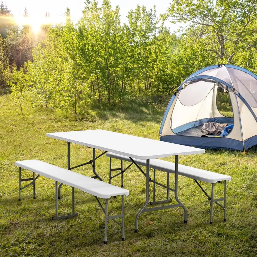 Picnic Table Set with 2 Benches, 6 eet Camping Table Chair Set,3-Piece olding urniture or Indoor or Outdoor Use, Smooth Tabletop