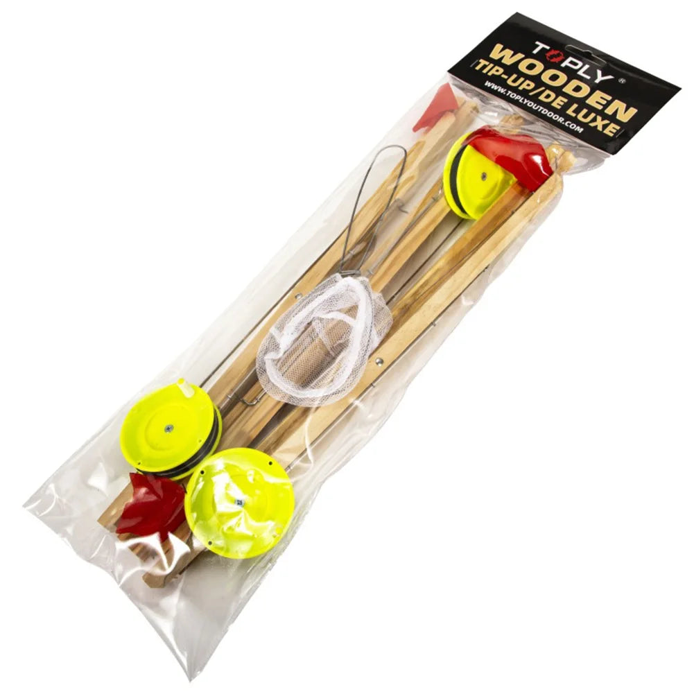 3 Pack Winter Ice Fishing Rod Tip Up with Spoon Net Ice Fishing Tip-Up Winter Fishing Flag Ice Fishing Accessories