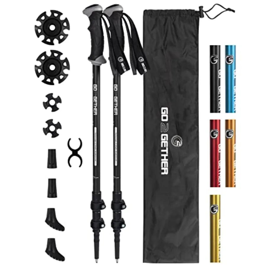 Aluminum Trekking Poles - Quick Adjustable Locks, Comfort Handle, Padded Strap, Snow Baskets - Walking Sticks Suitable for Hiki