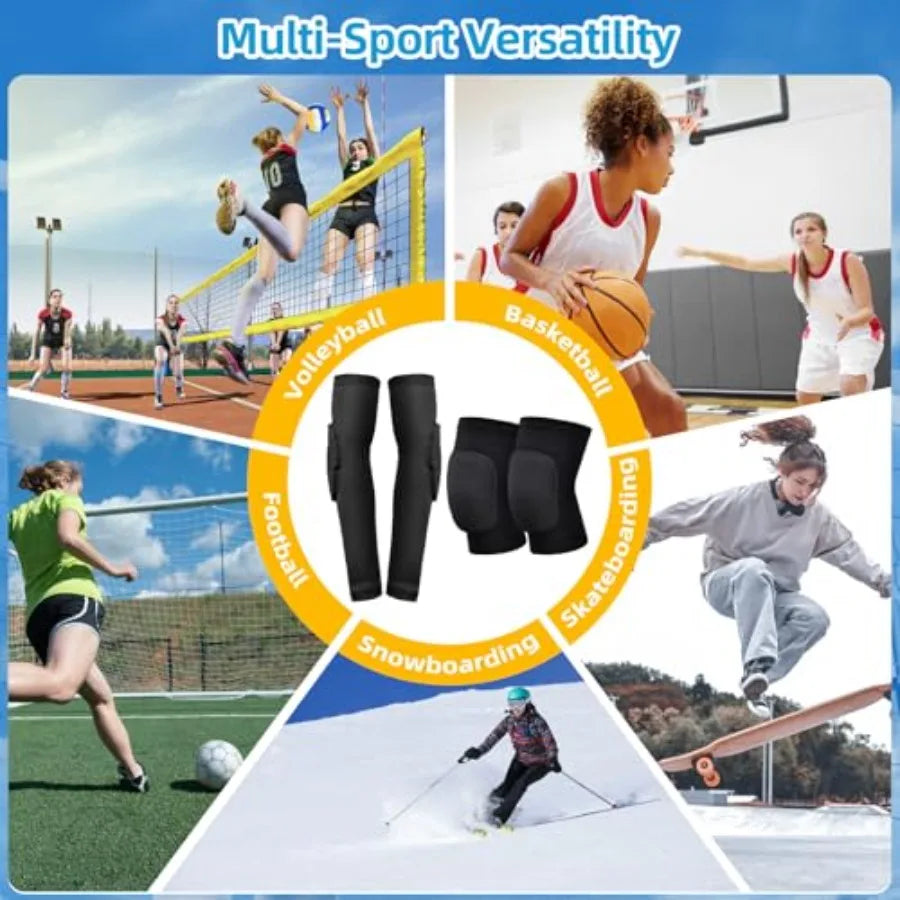 Volleyball Knee Pads and Arm Sleeves with Elbow Pads Set, High Protection Arm Pads Knee Pads for Youth Girls Boys Women Men Vol