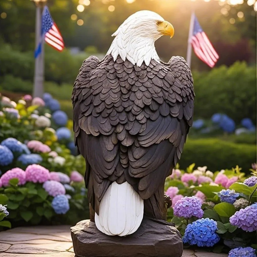 Bald Eagle Statue Outdoor - Large American Eagle Figurine for Garden Yard and Outside Decor Majestic Realistic Hand-Painted Res