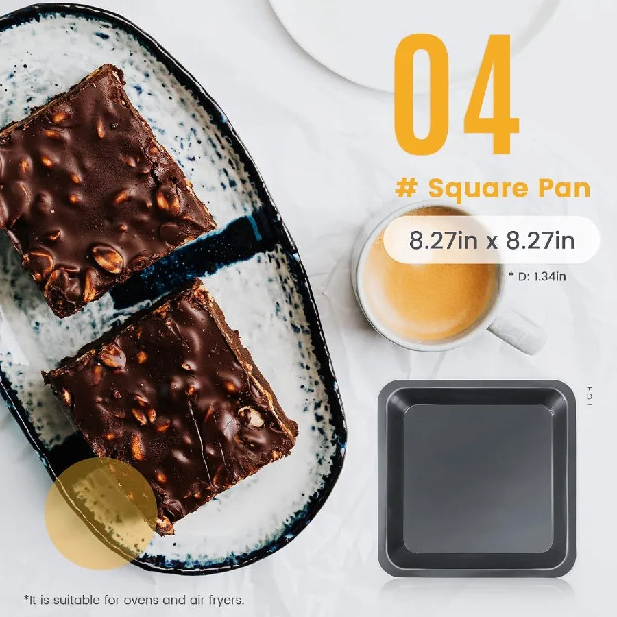 5-Piece Nonstick Bakeware Set with Cake Pan, Muffin Pan, Loaf Pan, Square Pan and Pizza Pan – Carbon Steel, Oven-Safe to 446°F, Dishwasher Safe