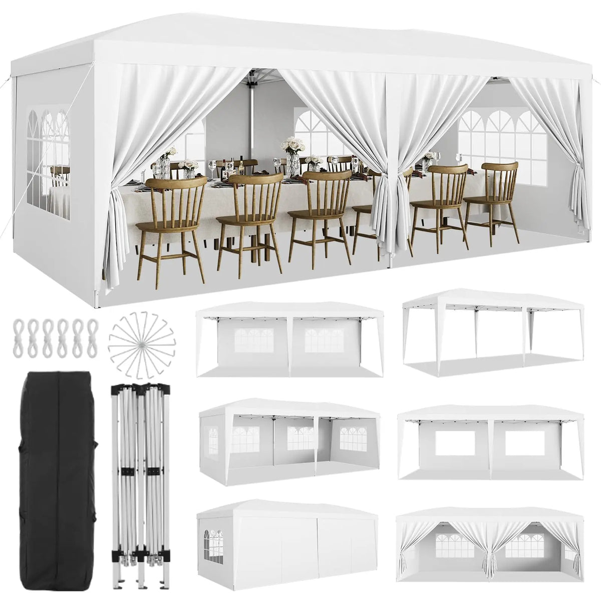 10x20 Commercial Pop Up Canopy Tent Heavy Duty Outdoor Event Shelter With 6 Sidewalls Waterproof Party Gazebo & Carry Bag