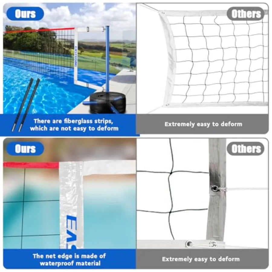Pool Volleyball Net Set with LightAdjustable Length 15-25FT Swimming Pool Volleyball Net System with 2 Water Volleyballs and He
