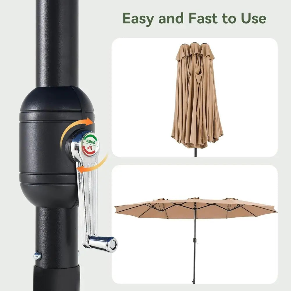 Aoxun 15t Patio Umbrella with Base Included, Outdoor Double-Sided Recular Umbrella with Crank Handle & Ventilation, Large Standi