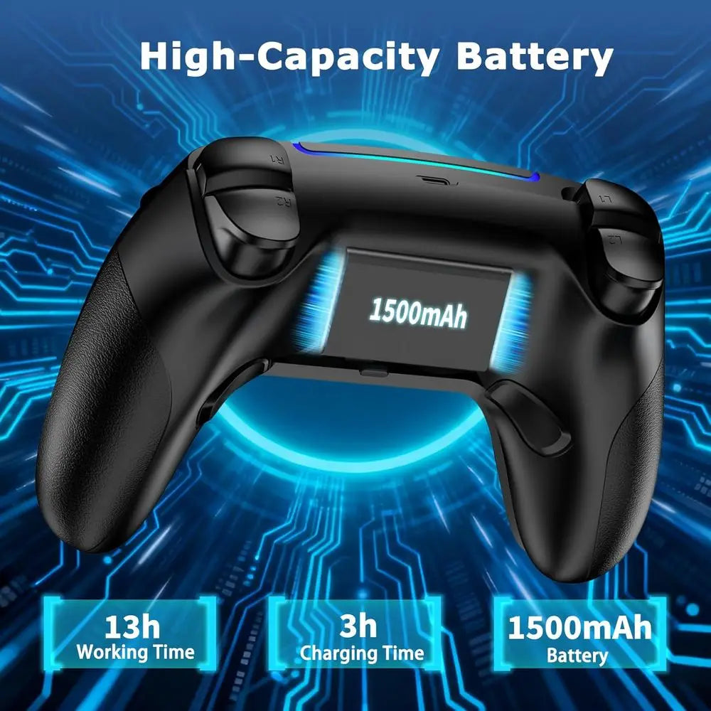Wireless Controller for PS5, Android, iOS, and Steam Deck - LED, Hall Effect, Dual Vibration, 3.5mm Jack, 1500mAh Battery