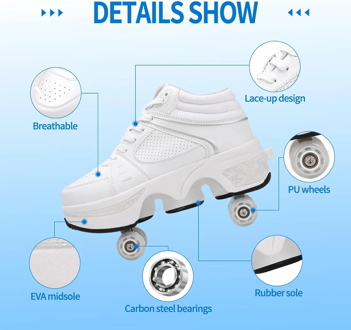 2-in-1 Retractable Roller Skate Shoes with Adjustable Wheels for Kids, Women & Men - Outdoor Sneakers