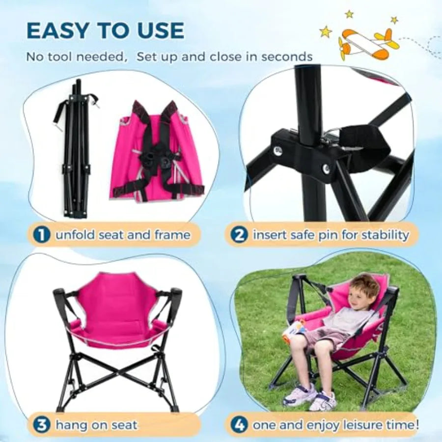 Adjustable Hammock Chair Portable Folding Camping Chair with Stand Green and Pink for Outdoor Patio Travel and Camping Supports