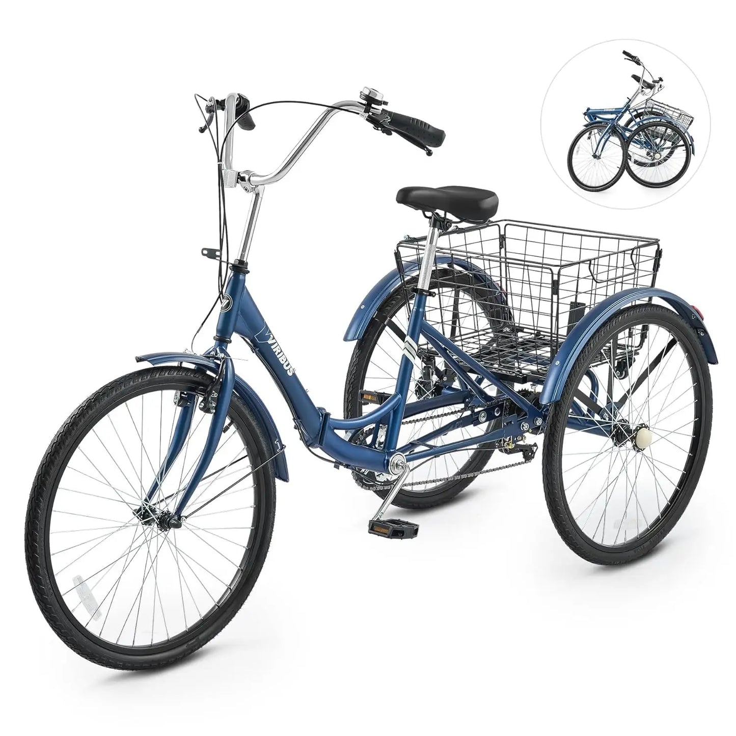 Folding Tricycle for Adults, 7 Speed Foldable Adult Tricycle with Removable Wheeled Basket, Folding 3 Wheel Bikes for, Custom