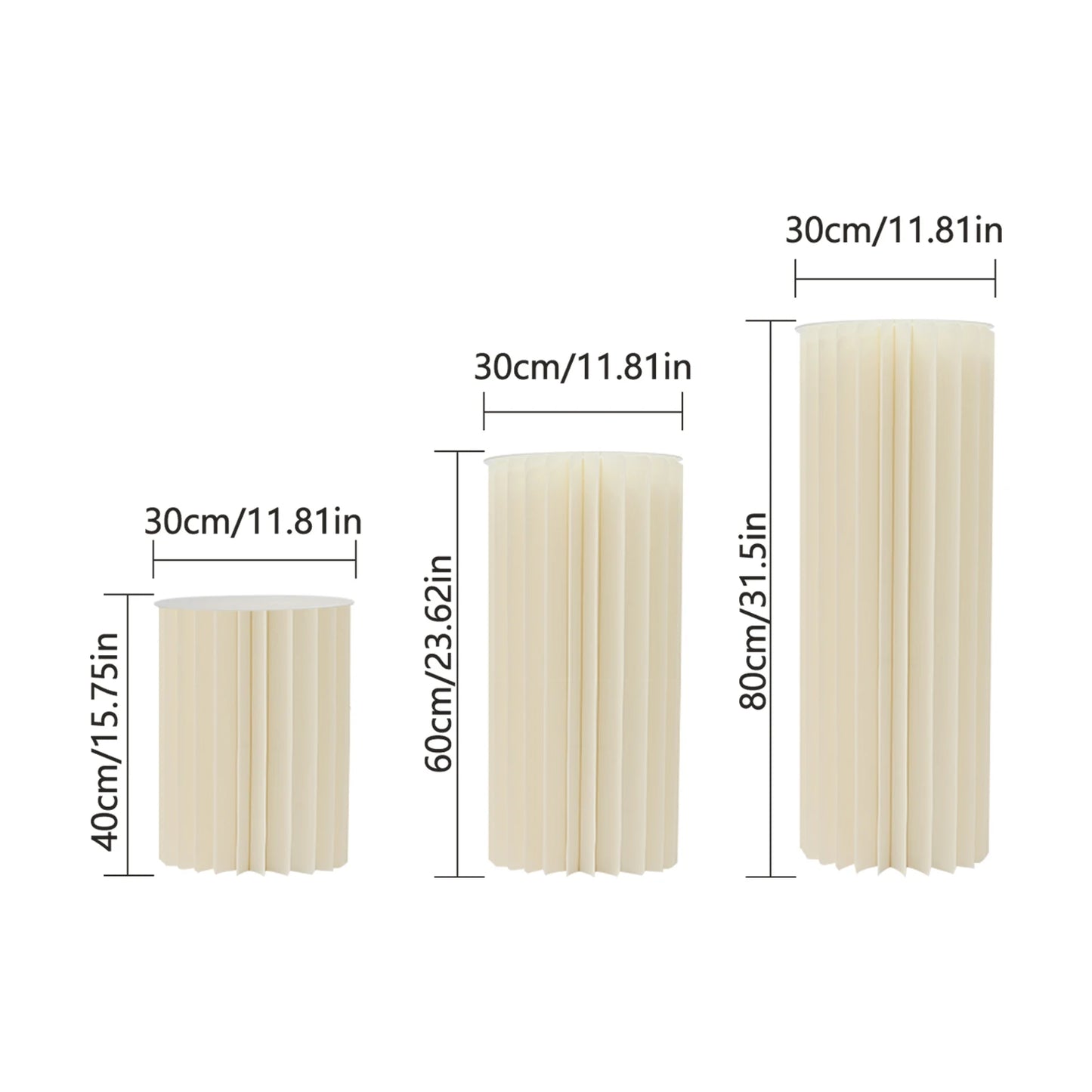 3PCS Wedding Party Flower Stand Cylinder Foldable Cardboard Centerpiece Dessert Table Columns Display Stand 40cm-100cm