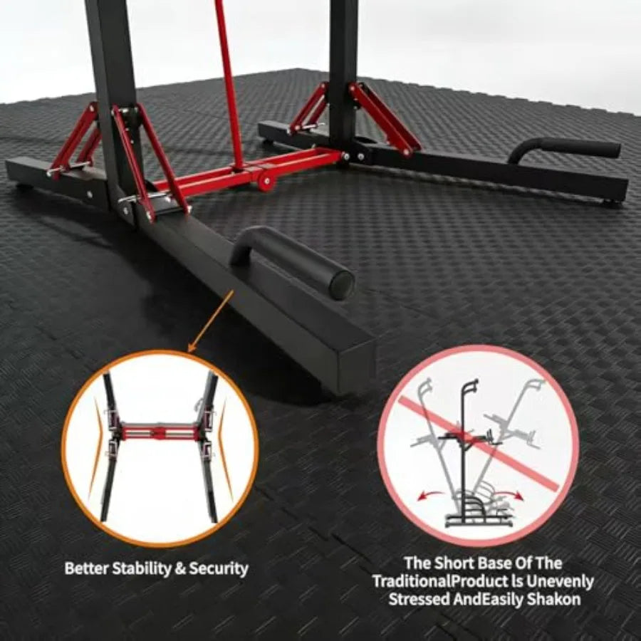 Foldable Power Tower Pull Up Bar Station Multi-Function Adjustable Height Pull Up Dip Station for Gym Workout Strengt