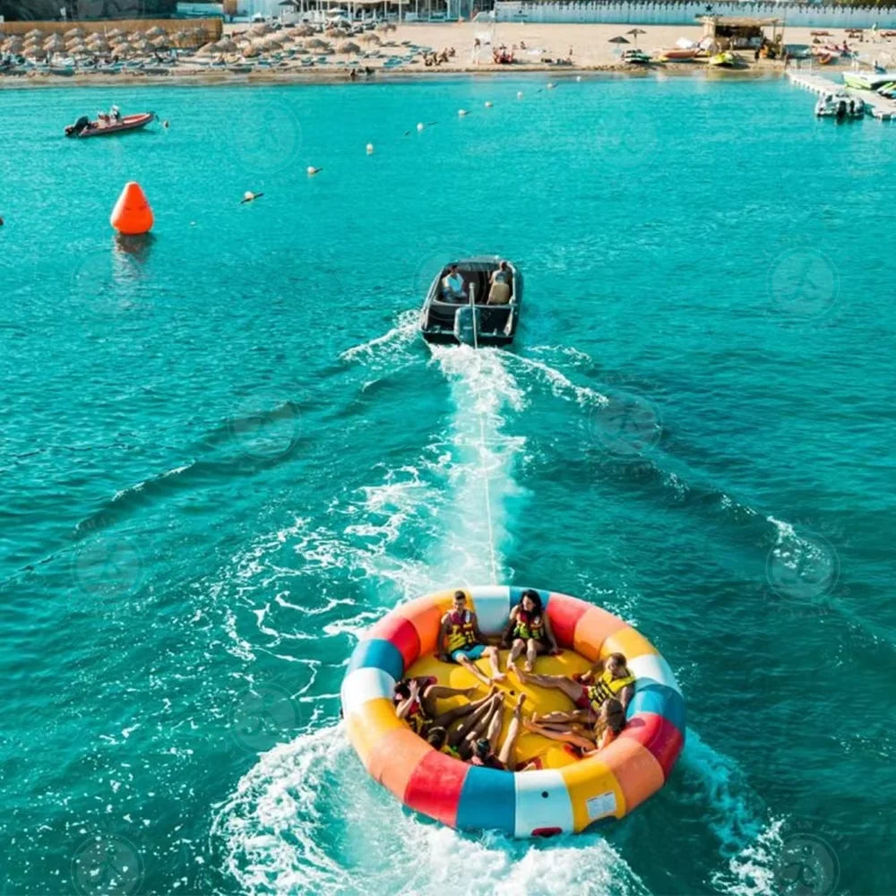 6-8 Person Inflatable Water Spinning UFO Towable Tube 10X10FT Heavy-Duty PVC Inflatable Towable Disco Boat for Water Sports