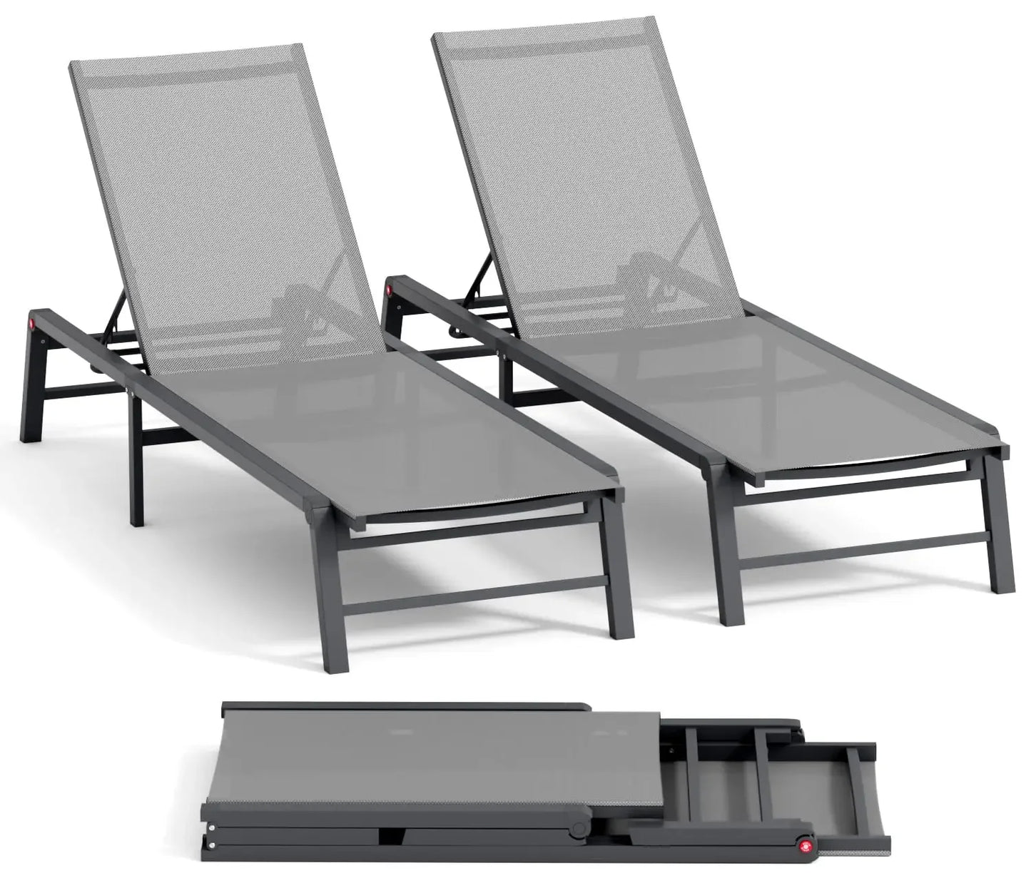 Aluminum Chaise Lounge Chair Outdoor, Foldable Patio Lounge Chair 2 Sets Assemble-Free, Pool Lounge Chairs with 5, Customized