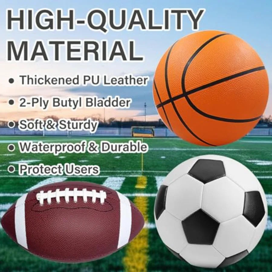 3-Piece Sports Balls Set Includes Size 5 Basketball Size 4 Soccer Ball Size 6 Football and Pump Sports Equipment Perfect Sports